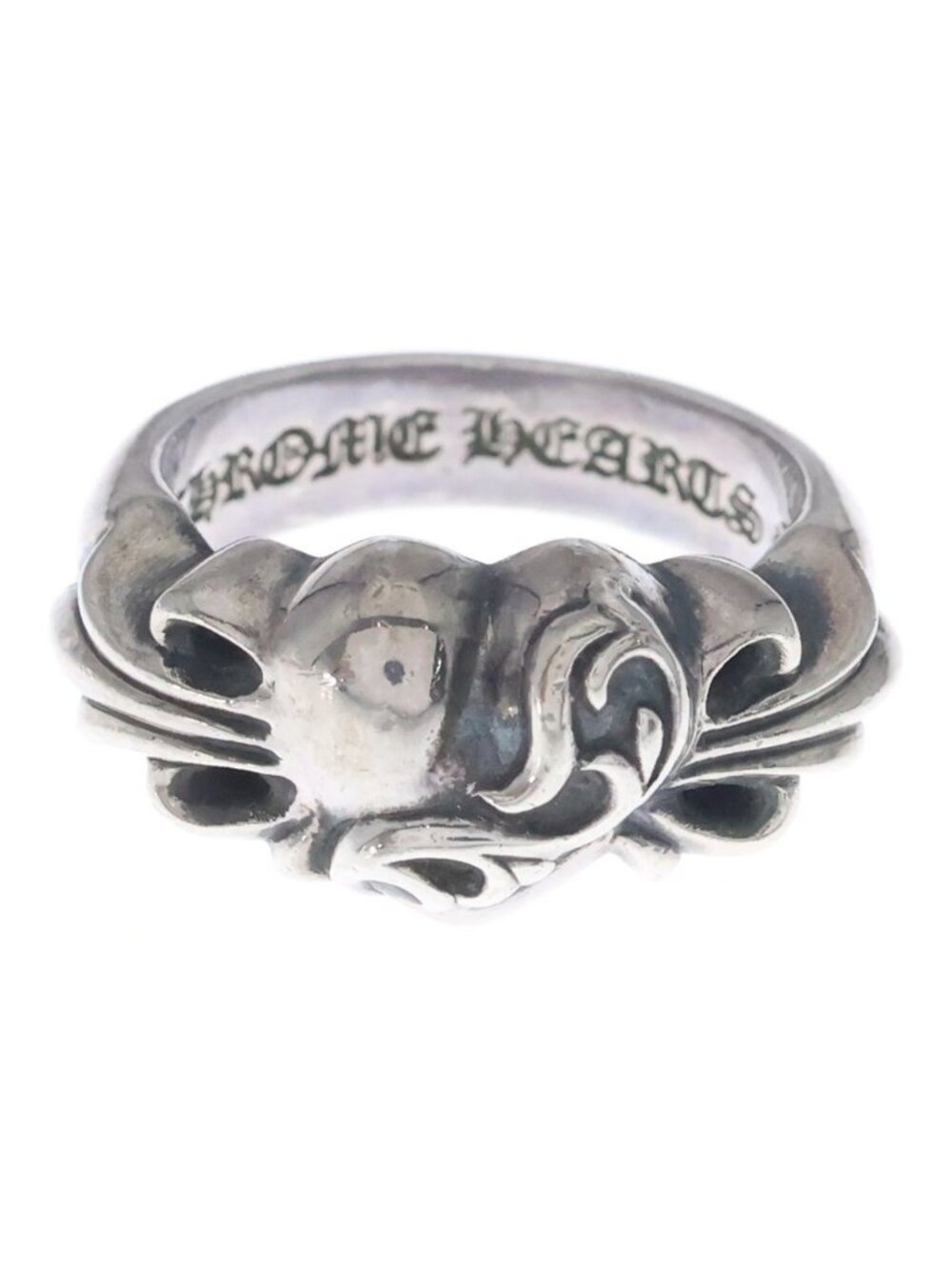 Chrome Hearts Flrl Hrt Floral Cross Heart Ring Silver